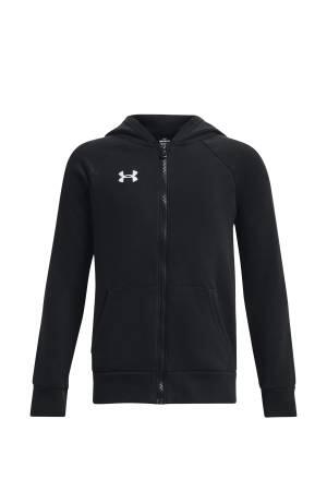Ua Rival Fleece Tam Fermuarlı Kapüşonlu Erkek Çocuk SweatShirt - 1379794 Siyah - Under Armour