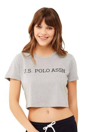 U.S. Polo Assn. Kadın Crop T-Shirt - US.01.16609 Gri Melanj - U.S. Polo Assn.