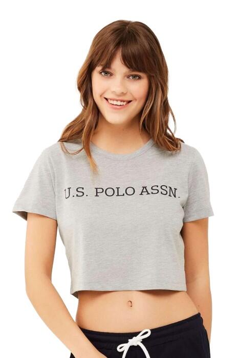 U.S. Polo Assn. Kadın Crop T-Shirt - US.01.16609 Gri Melanj - 1