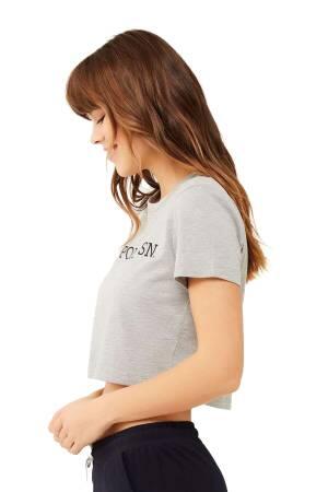 U.S. Polo Assn. Kadın Crop T-Shirt - US.01.16609 Gri Melanj - 2